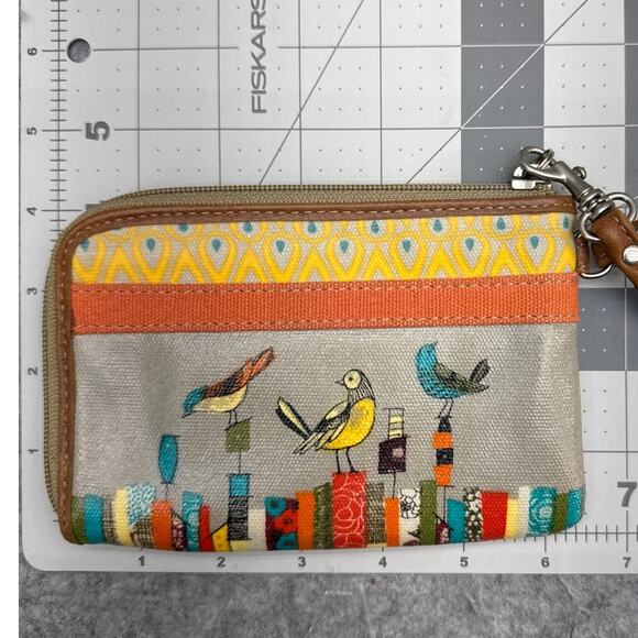 Fossil Key-Per Yellow Blue Bird Print Zip Around Wallet - Picture 5 of 6